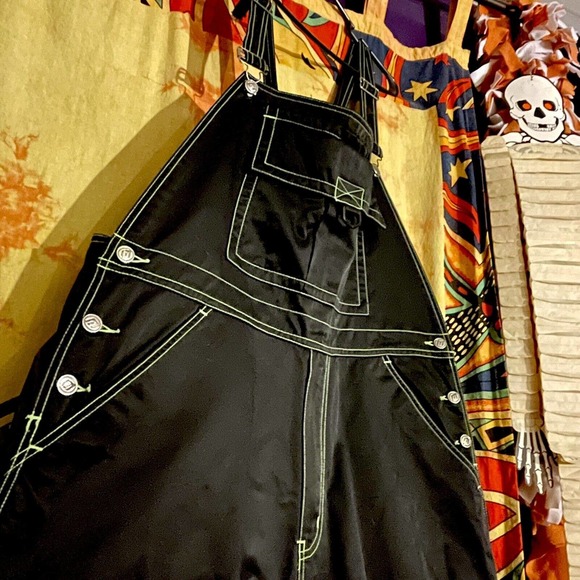 SUPER RARE Vintage Macgear 90s Rave Overalls - Black With Green Stitching Unisex - Picture 4 of 15